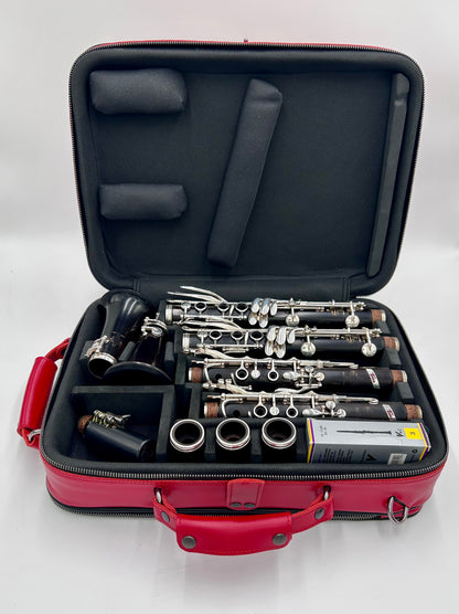 Double Case for 2 clarinets - Cherry genuine italian leather with black toned logo and zipper