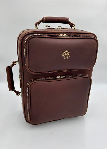 Double Case for 2 clarinets - Brown classic leather with gold toned materials