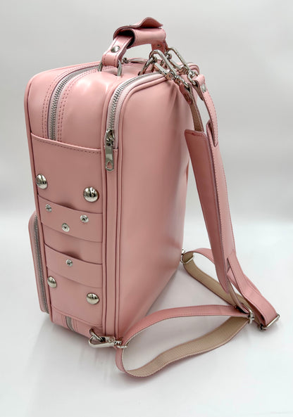 Double Case for 2 clarinets - Shiny pink leather with silver accessories