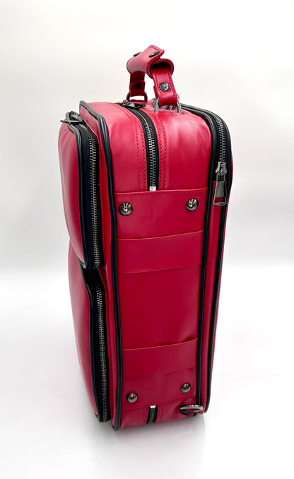 Double Case for 2 clarinets - Cherry genuine italian leather with black toned logo and zipper