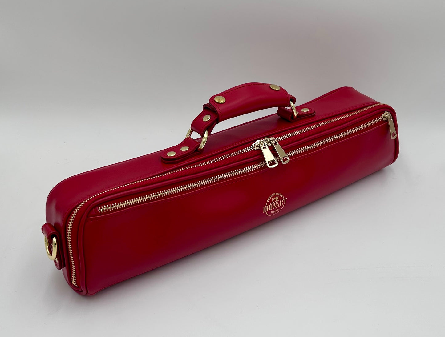 Flute Bag - Stylish red leather case cover with faux fur lining