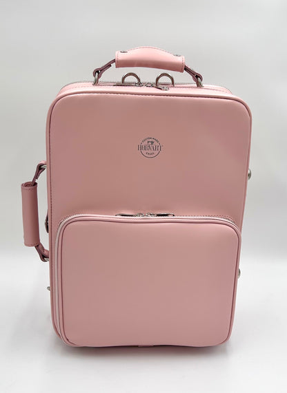Double Case for 2 clarinets - Shiny pink leather with silver accessories