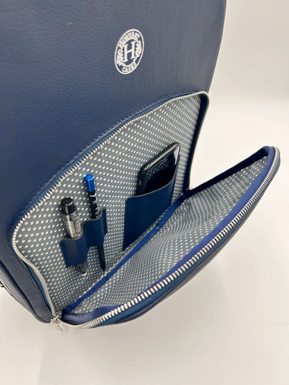 Double Case for Flute and Piccolo - Navy blue genuine italian leather with silver toned logo and zipper