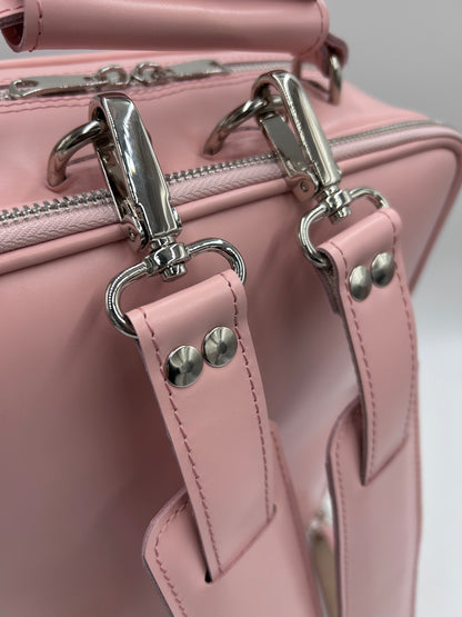 Double Case for 2 clarinets - Shiny pink leather with silver accessories
