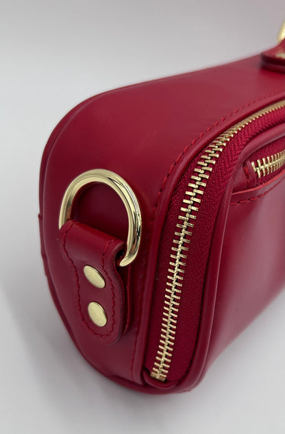 Flute Bag - Stylish red leather case cover with faux fur lining