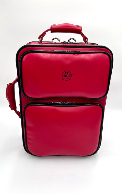 Double Case for 2 clarinets - Cherry genuine italian leather with black toned logo and zipper