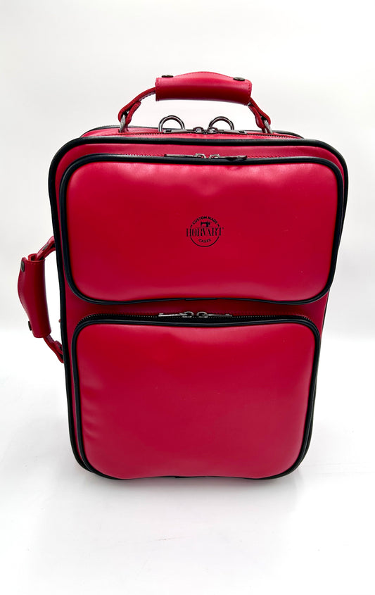 Double Case for 2 clarinets - Cherry genuine italian leather with black toned logo and zipper