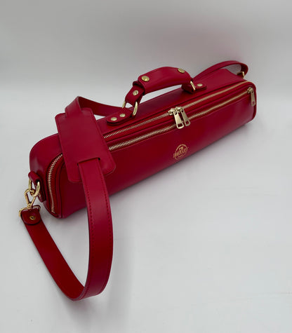 Flute Bag - Stylish red leather case cover with faux fur lining