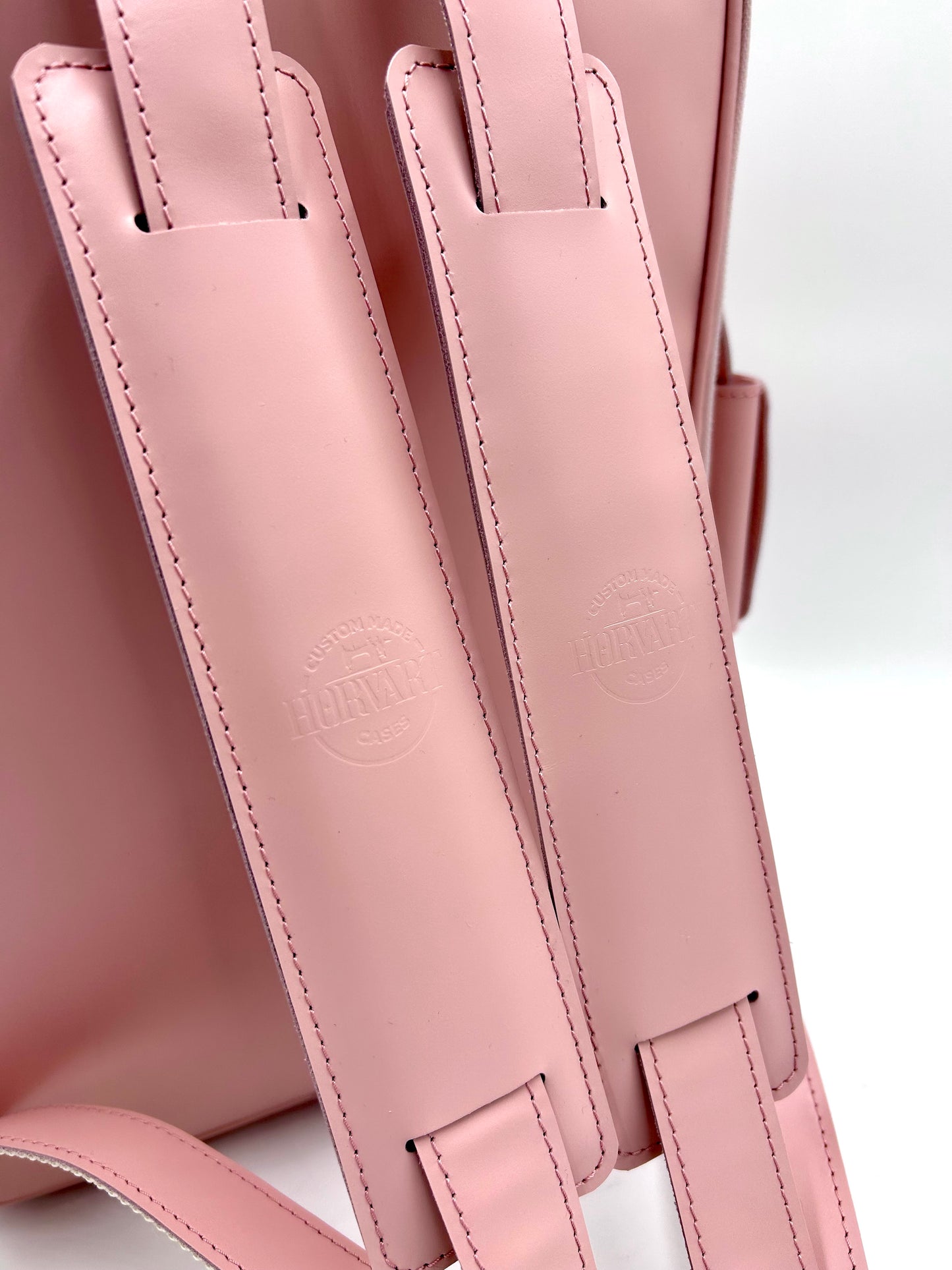 Double Case for 2 clarinets - Shiny pink leather with silver accessories