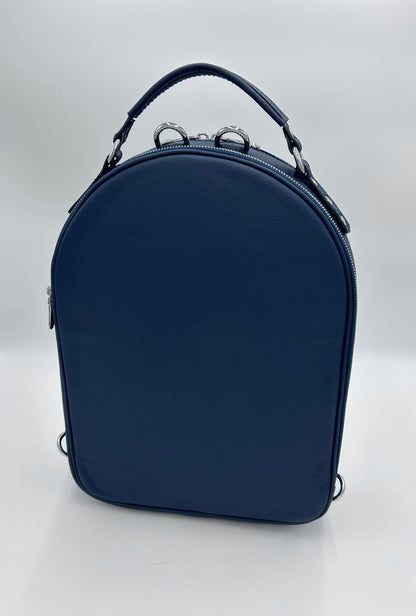 Double Case for Flute and Piccolo - Navy blue genuine italian leather with silver toned logo and zipper