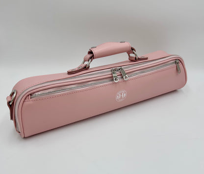 Flute Bag - Shiny pink leather with silver zipper and logo