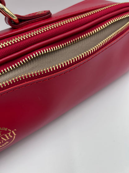 Flute Bag - Stylish red leather case cover with faux fur lining