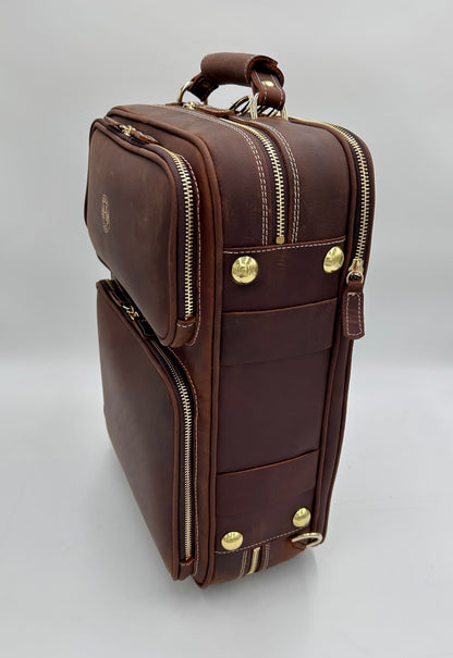 Double Case for 2 clarinets - Brown classic leather with gold toned materials