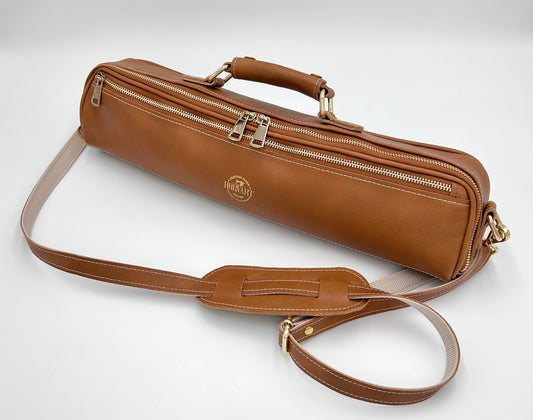 Flute Bag - Brown genuine leather with faux-fur lining