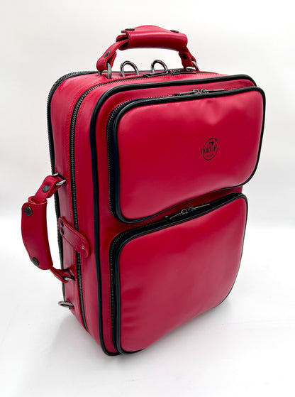 Double Case for 2 clarinets - Cherry genuine italian leather with black toned logo and zipper