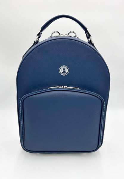 Double Case for Flute and Piccolo - Navy blue genuine italian leather with silver toned logo and zipper