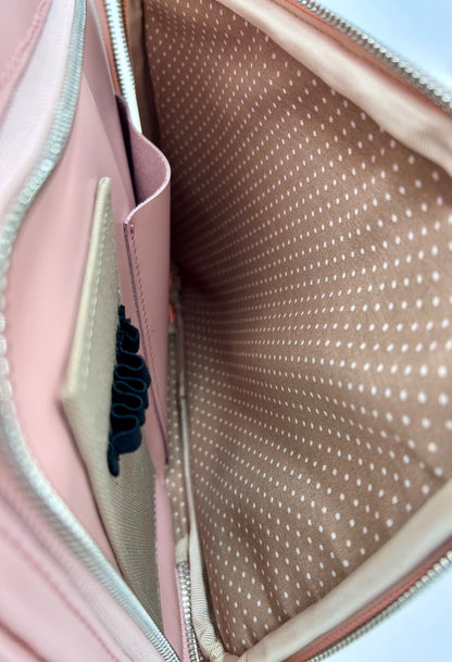 Double Case for 2 clarinets - Shiny pink leather with silver accessories