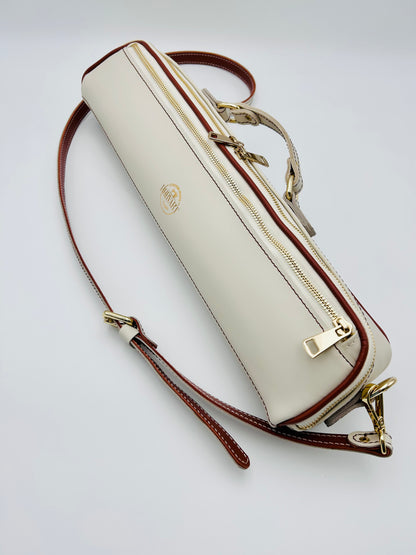 Flute Bag - Ivory coloured Leather with a pinch of brown in Rose's style.