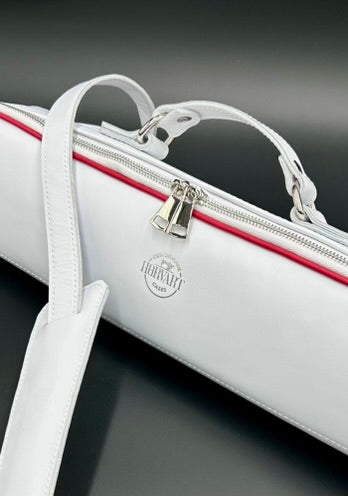 Flute Bag - White genuine leather with a single red stripe.